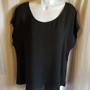 Black Capped Sleeve Women's Top with Shoulder Zippers Size L